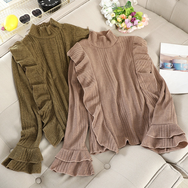 Modern női pulóver magas gallérral és hosszú ujjú, különböző színekben