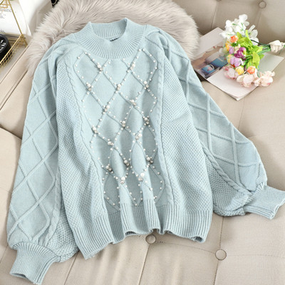 Γυναικείο πουλόβερ με πέρλες και οβάλ ντεκολτέ σε διάφορα χρώματα
