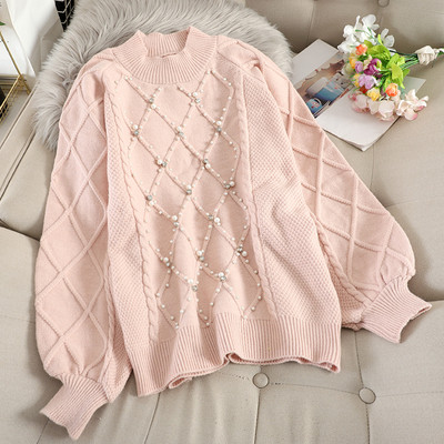 Γυναικείο πουλόβερ με πέρλες και οβάλ ντεκολτέ σε διάφορα χρώματα