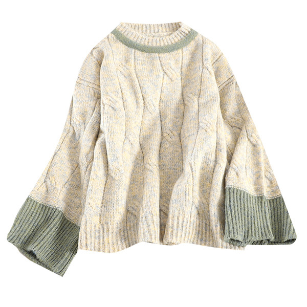 Γυναικείο πουλόβερ με φαρδιά μανίκια και οβάλ λαιμόκοψη