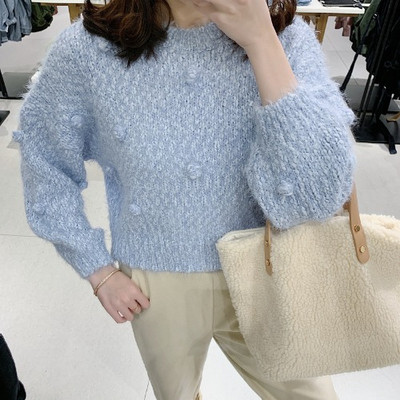 Rövid női pulóver ovális nyakkivágással, kék, zöld, bézs és rózsaszín színekben