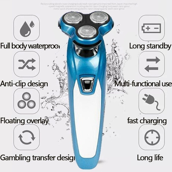 Водоустойчива електрическа самобръсначка 3 в 1 с тример за нос в златист и син цвят 