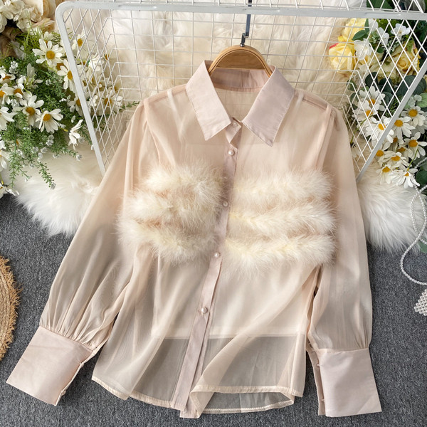 Modern női ing fekete és bézs pehelyszínnel