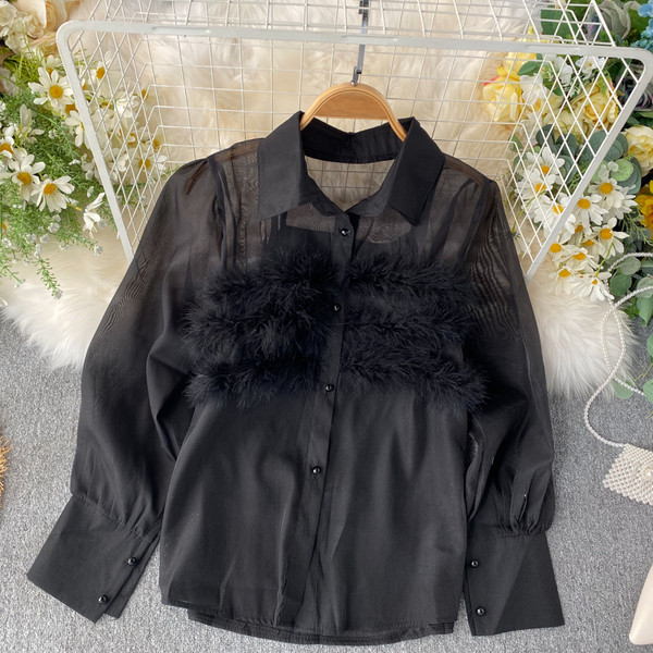 Modern női ing fekete és bézs pehelyszínnel