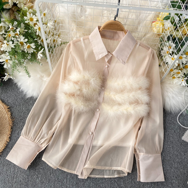 Modern női ing fekete és bézs pehelyszínnel