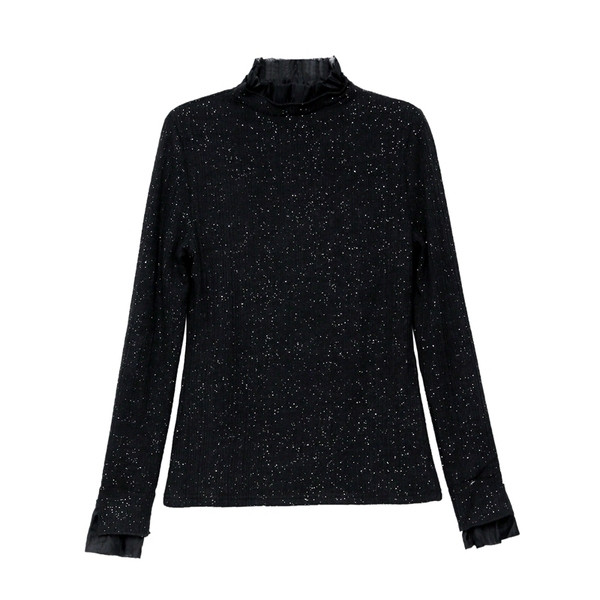 Új modellű női blúz csillogó hatású fekete és bézs színben