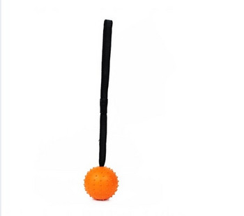 Гумена топка с каишка за игра с кучета в жълт и оранжев цвят