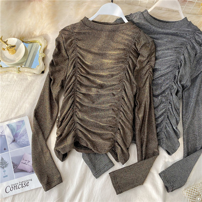 Stílusos női blúz fényes hatással, kerek nyakkivágással három színben