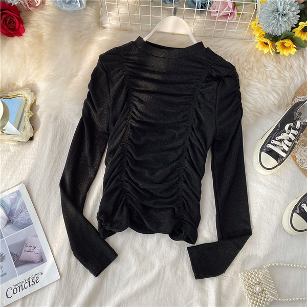 Stílusos női blúz fényes hatással, kerek nyakkivágással három színben