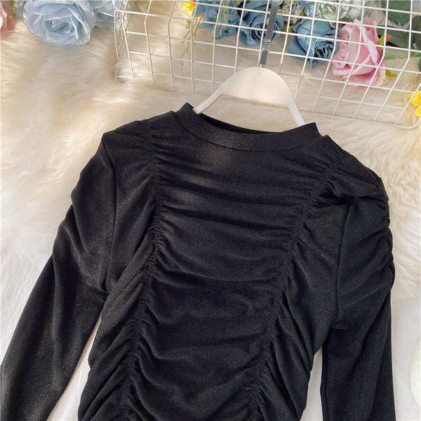 Stílusos női blúz fényes hatással, kerek nyakkivágással három színben