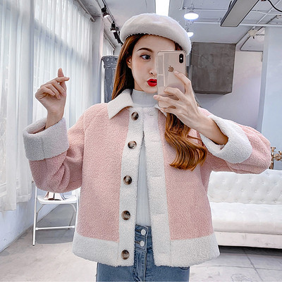 Modern női kabát gallérral és gombokkal zöld és rózsaszín színben