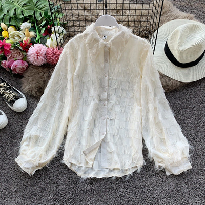 Modern női ing rojtokkal és gallérral, két színben