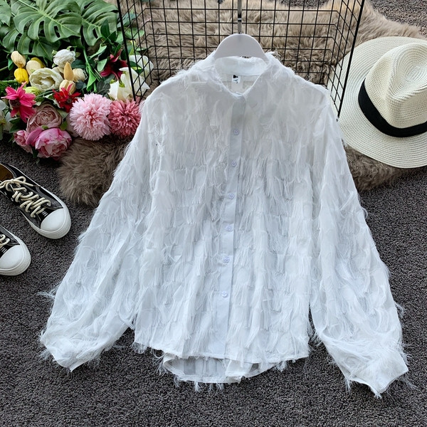 Modern női ing rojtokkal és gallérral, két színben