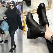 Alkalmi női csizma vastag sarokkal és cipzárral fekete színben