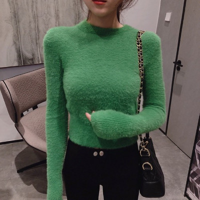 Γυναικείο κοντό πουλόβερ σε λευκό, πράσινο και μαύρο χρώμα