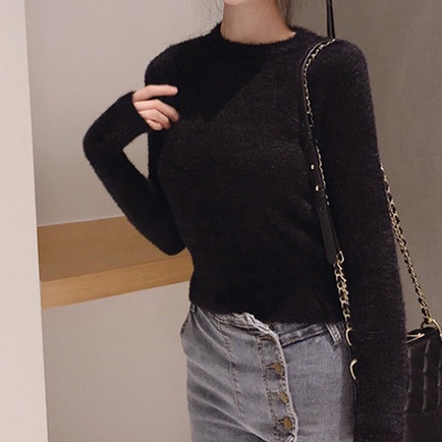 Γυναικείο κοντό πουλόβερ σε λευκό, πράσινο και μαύρο χρώμα