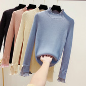 Μοντέρνο γυναικείο πουλόβερ με κολάρο με  πέρλες