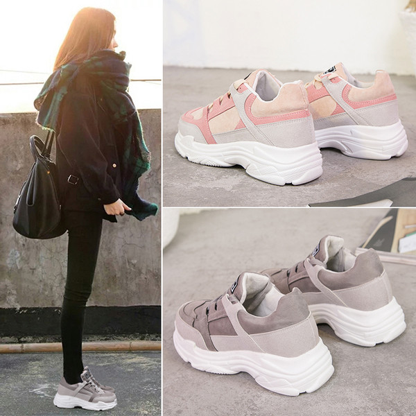 Alkalmi női tornacipő ÚJ modell durva talppal, szürke és rózsaszín színben