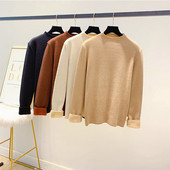 Μοντέρνο γυναικείο πουλόβερ με απαλή επένδυση και χαμηλό γιακά σε τέσσερα χρώματα