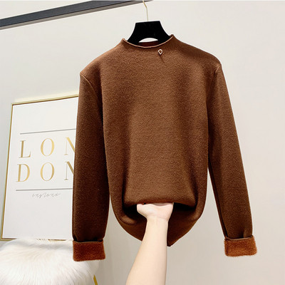 Μοντέρνο γυναικείο πουλόβερ με απαλή επένδυση και χαμηλό γιακά σε τέσσερα χρώματα