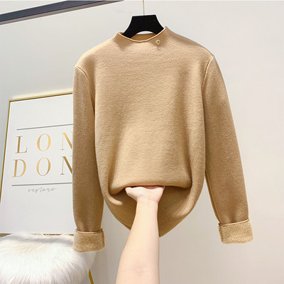 Μοντέρνο γυναικείο πουλόβερ με απαλή επένδυση και χαμηλό γιακά σε τέσσερα χρώματα