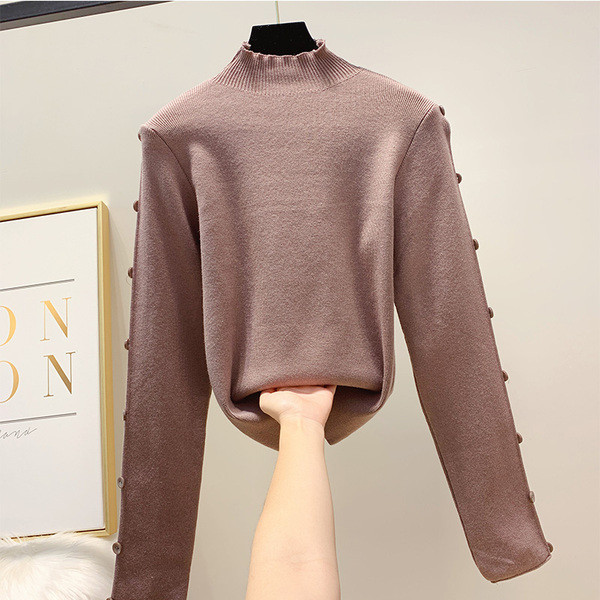 Γυναικείο πουλόβερ με κουμπιά στο μανίκι σε διάφορα χρώματα