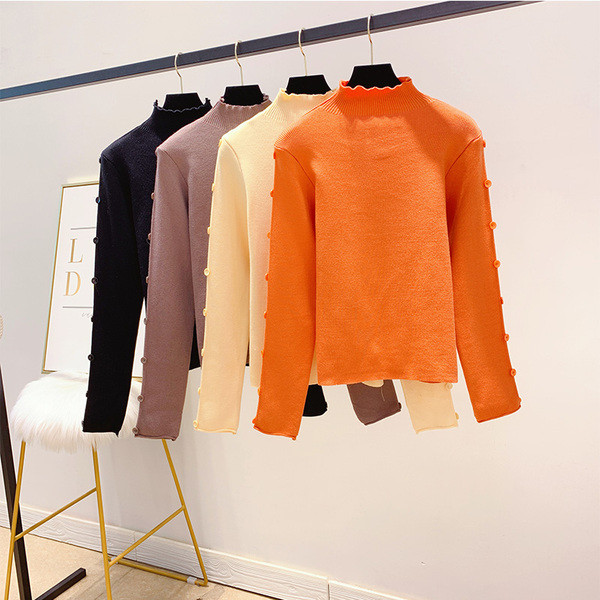 Γυναικείο πουλόβερ με κουμπιά στο μανίκι σε διάφορα χρώματα