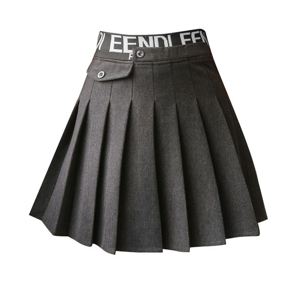 Modern női redőzött szoknya magas derékkal, fekete és szürke színben