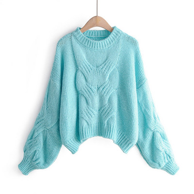 Modern női pulóver kék és narancssárga széles modellben