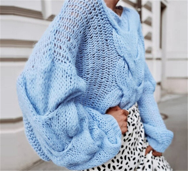 Modern női pulóver kék és narancssárga széles modellben