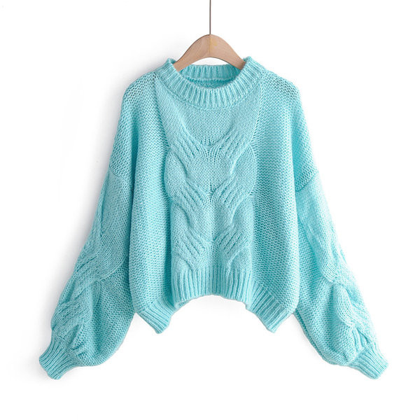 Modern női pulóver kék és narancssárga széles modellben