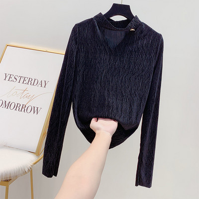 Stílusos női bársony blúz V-nyakkal, három színben