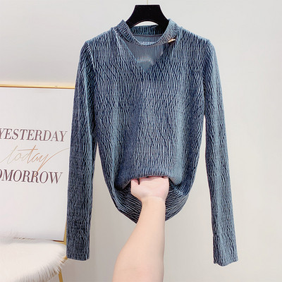 Stílusos női bársony blúz V-nyakkal, három színben