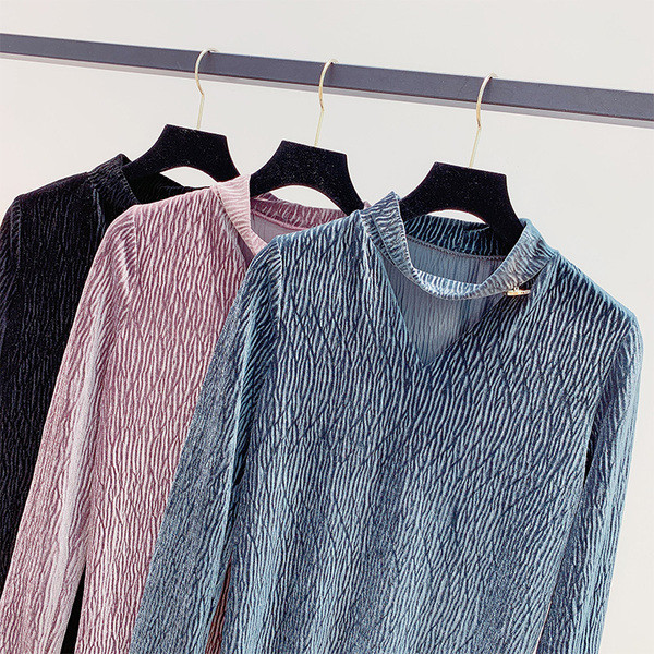 Stílusos női bársony blúz V-nyakkal, három színben