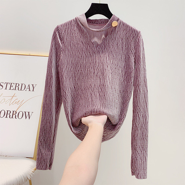 Stílusos női bársony blúz V-nyakkal, három színben