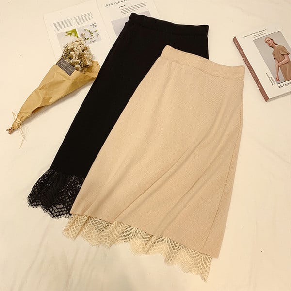 Női csipkeszoknya magas derékkal, fekete és bézs színben