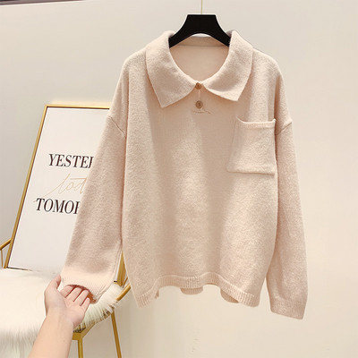 Modern női pulóver gallérral és zsebbel, négy színben