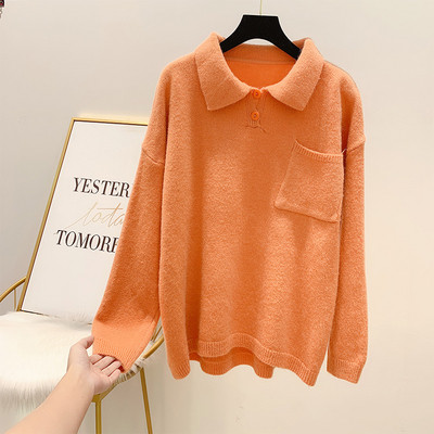 Modern női pulóver gallérral és zsebbel, négy színben