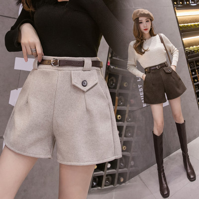 Модерни дамски къси панталони с колан в кафяв,черен и бежов цвят