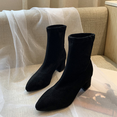 Női téli csizma vastag sarkú eco velúrból több színben