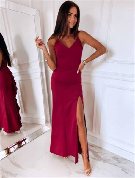 Rochie elegantă de damă, cu spatele gol și fermoar, de culoare roșie