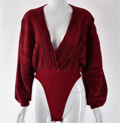 Γυναικείο μοντέρνο κορμάκι με βαθύ λαιμόκοψη και φαρδιά μανίκια σε διάφορα χρώματα