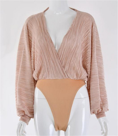 Γυναικείο μοντέρνο κορμάκι με βαθύ λαιμόκοψη και φαρδιά μανίκια σε διάφορα χρώματα