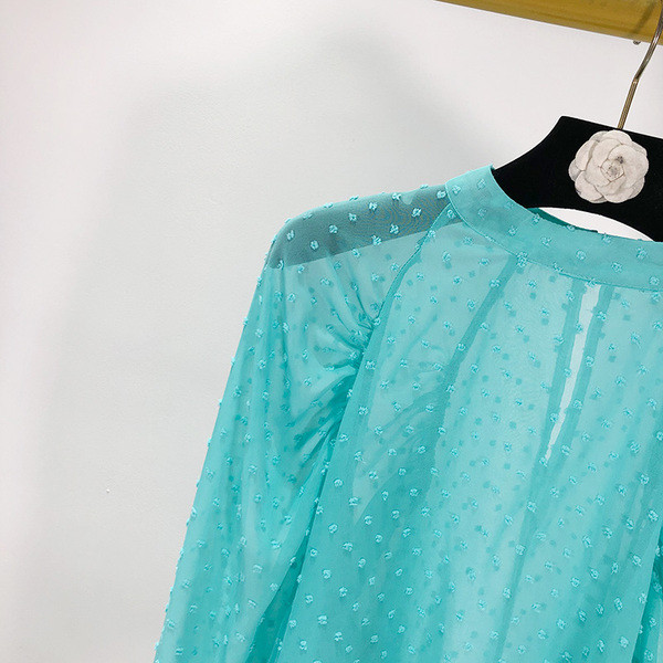 Modern női tüll blúz zöld színben