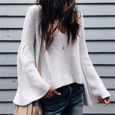 Casual γυναικείο πουλόβερ με λαιμόκοψη και φαρδιά μανίκια σε διάφορα χρώματα