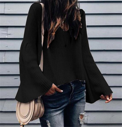 Casual γυναικείο πουλόβερ με λαιμόκοψη και φαρδιά μανίκια σε διάφορα χρώματα