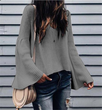 Casual γυναικείο πουλόβερ με λαιμόκοψη και φαρδιά μανίκια σε διάφορα χρώματα