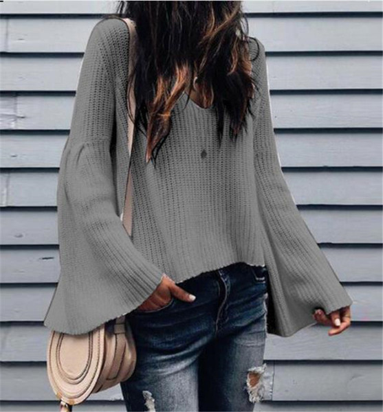 Casual γυναικείο πουλόβερ με λαιμόκοψη και φαρδιά μανίκια σε διάφορα χρώματα