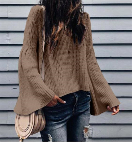 Casual γυναικείο πουλόβερ με λαιμόκοψη και φαρδιά μανίκια σε διάφορα χρώματα