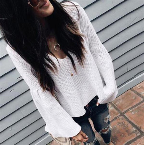 Casual γυναικείο πουλόβερ με λαιμόκοψη και φαρδιά μανίκια σε διάφορα χρώματα